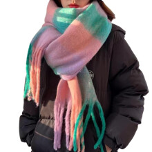 Damen-Strickschal mit Karomuster und langen Fransen