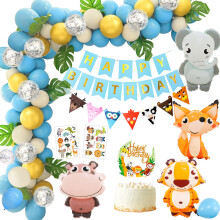 Set di decorazioni per compleanno a tema giungla con palloncini a forma di animali