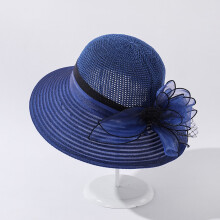 Solhatt med bred brem for dame - Marineblå, Polyester, 56-58 cm