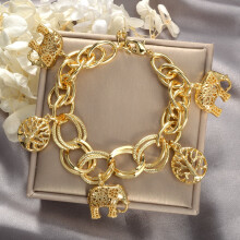 Copper Retro Charm Bracelet with Elephant and Tree of Life
