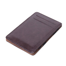 Flip Wallet Leather ID Card Holder with Money Clip Brown