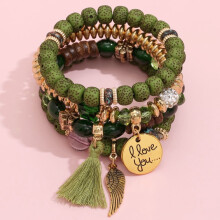 4-teiliges Armbandset im Boho-Stil für Damen – Grüne Perlen