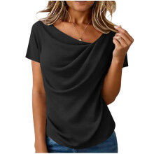 Women’s Short Sleeve Neck Top Soft Lightweight Fabric-Black S