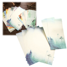 Set di carta da lettere vintage: 4 fogli a righe + 2 buste