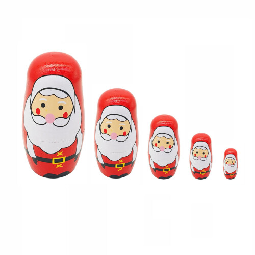 Weihnachtsmann-Matroschkas aus Holz, 5-lagig