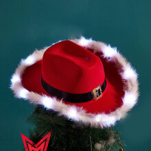 LED-Weihnachtsmann-Cowboyhut, rot, Vliesstoff, 1 Stück