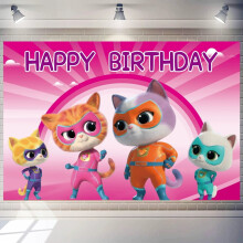 Striscione di compleanno Super Kitties in poliestere, 70,8 x 43,3 pollici