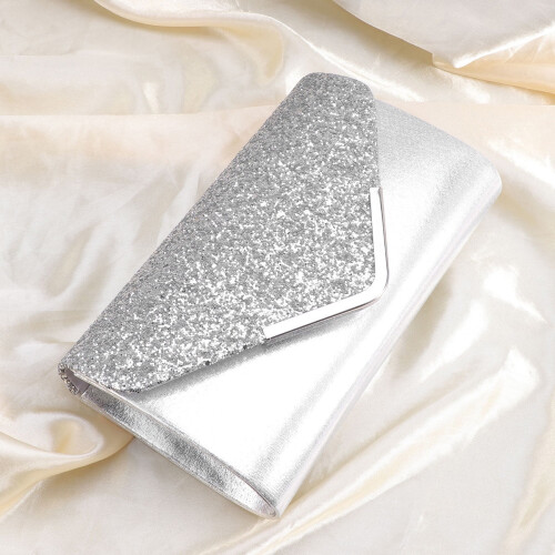 Mála Clutch Clúdach Sequin Airgid do Pháirtithe Tráthnóna