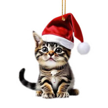 Grey Tabby Cat Christmas Ornament with Hat