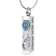 Sunflower Urn Necklace Stainless Steel Ashes Pendant