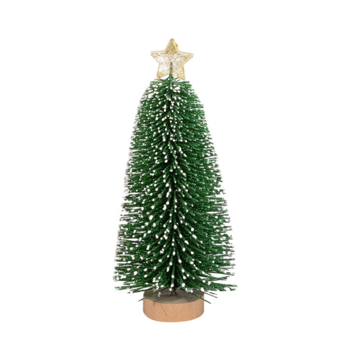 Miniature Needle Christmas Tree with Wooden Base Green