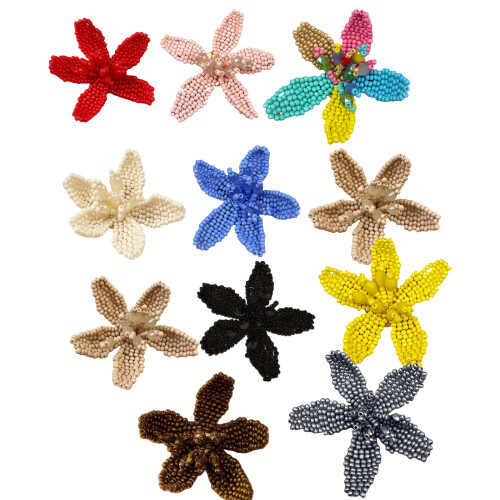 3 Stück handgefertigte Perlen-Blumenapplikationen,-Schwarz 1