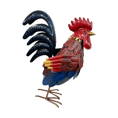 Garden Decorative Ornaments Realistic Iron Chicken-red blue