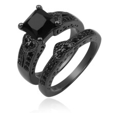 Opolski Black Cubic Zirconia Ring Set for Women and Men 2