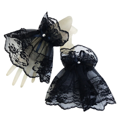 Schwarze Spitzen-Armstulpen – Stretch-Mesh & Blumenmuster