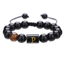10 mm schwarzes Onyx-Perlenarmband für Herren – verstellbar
