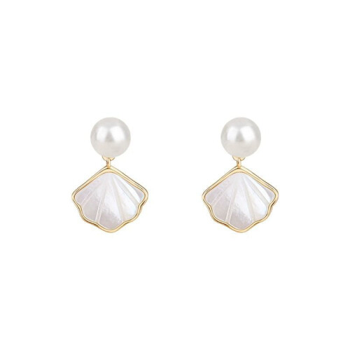 Shell Pearl & Cat's Eye Øreringe - Vintage Fransk Klips
