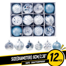 Christmas Ornaments Blue Silver Shatterproof 12PCS 2.36In