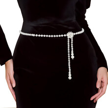 Perlen-Taillengürtel für Damen – Cremeweiß, verstellbar, 2