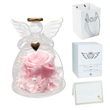 Cúpula de vidro com rosa verdadeira preservada para decoração feminina.