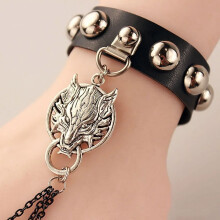 Gothic Totenkopf-Wolf-Lederarmband für Damen