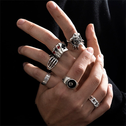 Gothic Schmetterlings-Totenkopf-Frosch-Ring-Set
