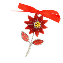 Zeeglas bloemen hangend ornament met metalen-Kerstster