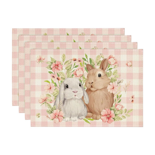 4 Pack Linen Easter Placemats Pink White Green