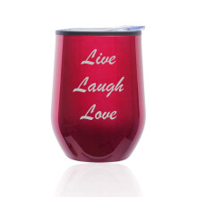 Stielloses Weinglas, Kaffeebecher, Reiseglas mit Deckel, Live Laugh Love (Fuchsia)