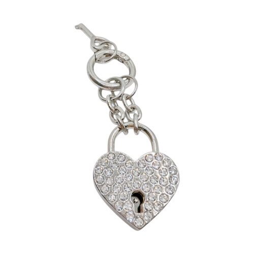 Trendy Rhinestones Heart Lock Key Holder With Quick-Silver