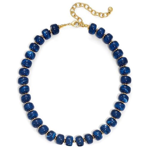 Collier de perles en résine multicolore, pendentif-Bleu