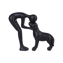 Hars Ornament Mens en Hond Beeldje Sculptuur voor-Zwart staand