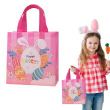 Sac cadeau lapin de Pâques en polypropylène non tissé, 26,9 x 29 cm, rose