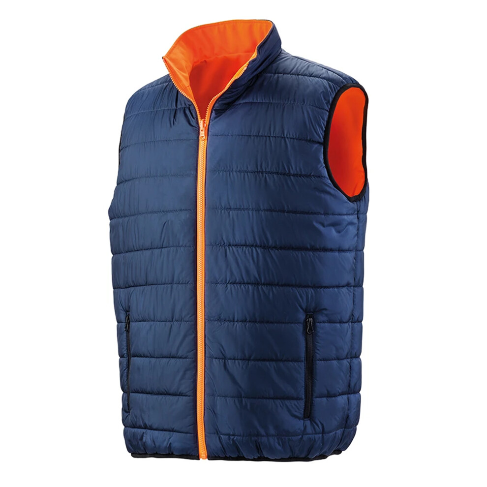 (S, Fluorescent Yellow/Navy) Result Safeguard Mens Reversible Soft Padded Safety Gilet