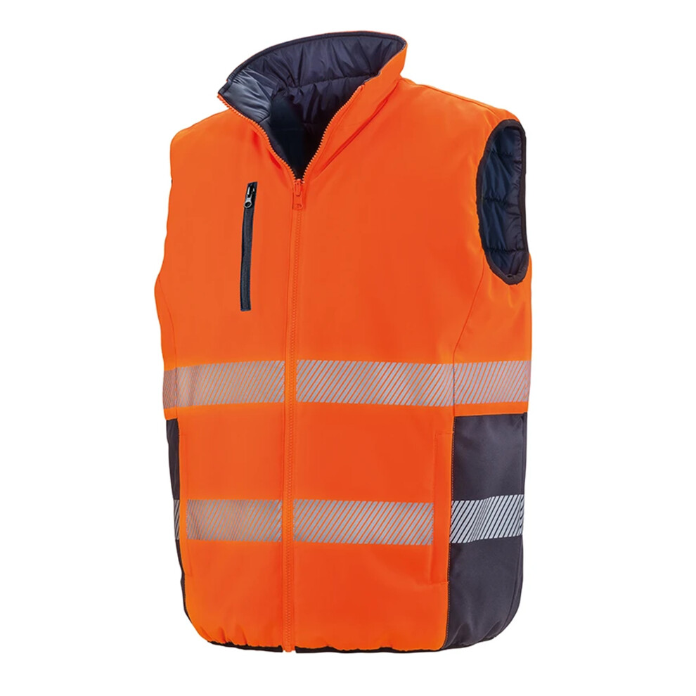 (XL, Fluorescent Orange/Navy) Result Safeguard Mens Reversible Soft Padded Safety Gilet
