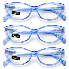 Ochelari de citit Cat Eye pentru femei, albaștri, 3 perechi - Cateye