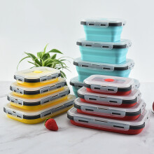 Conjunto de 4 recipientes dobráveis para armazenamento de alimentos Tnobhg com tampas, caixas bento planas e empilháveis de silicone para