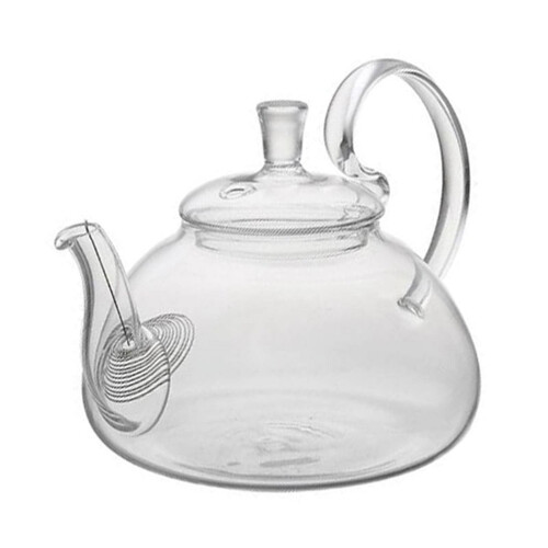 Bule de vidro para chá com alça alta, capacidade de 650ml, com design floral e infusor.