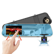 Grabadora de vídeo para coche ICQOVD con pantalla de 4,3 pulgadas, espejo retrovisor, cámara de salpicadero 1080P con doble lente y transmisión en