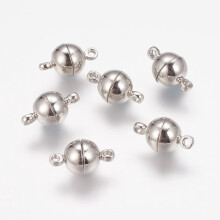 10er-Set Messing-Magnetverschlüsse mit Ösen, rund, Platin, 14 x 8 mm, Loch: 1,5 mm