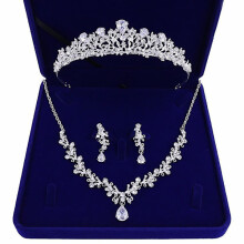 Bruidskroon met strasssteentjes, halsketting en oorbellen voor dames (set)