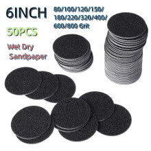 Verpakking van 50 stuks 6 inch schuurschijven met klittenbandsluiting, korrelgrootte 80-800, voor boormachine, nat en droog schuurpapier
