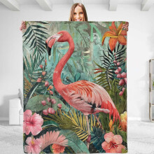 Blaincéad Teilgean Trópaiceach Flamingo Beoga, Flanail Bog Plúch, Éadrom Te, Frith-Philling, le haghaidh Taistil Seomra Leapa Tolg 80  60 orlach