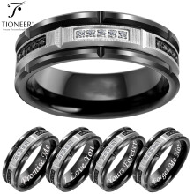Dearadh Bríce 8mm Carbaíd Tungstain Dubh-Airgid le Fáinne Banna Pósta Zirconia Ciúbach Dubh & Bán Fir Mná 8MM le Greanadh SAOR IN AISCE