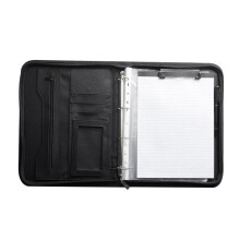 Portfolio-Organizer mit Reißverschluss, Leder-Padfolio-Ordner, professioneller Business-Ordner, Organizer für Dokumente (Schwarz)