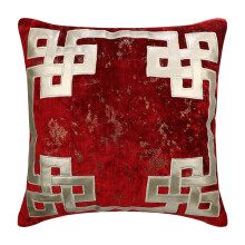 Roter Samtkissenbezug (35 x 35 cm), geometrisches griechisches Rahmendesign, moderner Sofakissenbezug