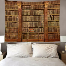 Winysin Vintage bogreol gobelin vægophæng, 137,5 x 137,5 cm, retro bibliotek hippie dekoration til soveværelse, stue, kollegieværelse