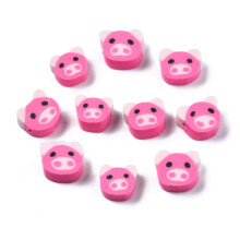 Handgefertigte Polymer-Tonperlen, Schweinchen, Pink, 7,5–9,5 x 8,5–10,5 x 4 mm, Loch: 1,5 mm