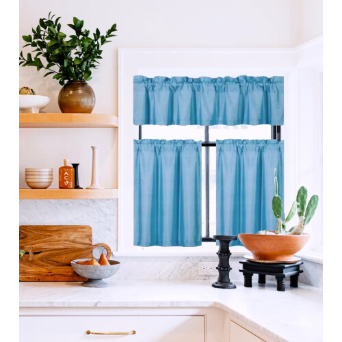 Light Blue Blackout Curtains 3-Piece Set Thermal Insulated