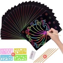 50 folhas de papel para raspar com efeito arco-íris, 19,5 x 13,5 cm, material para artes e artesanato, lembrancinha para crianças - Compatível com